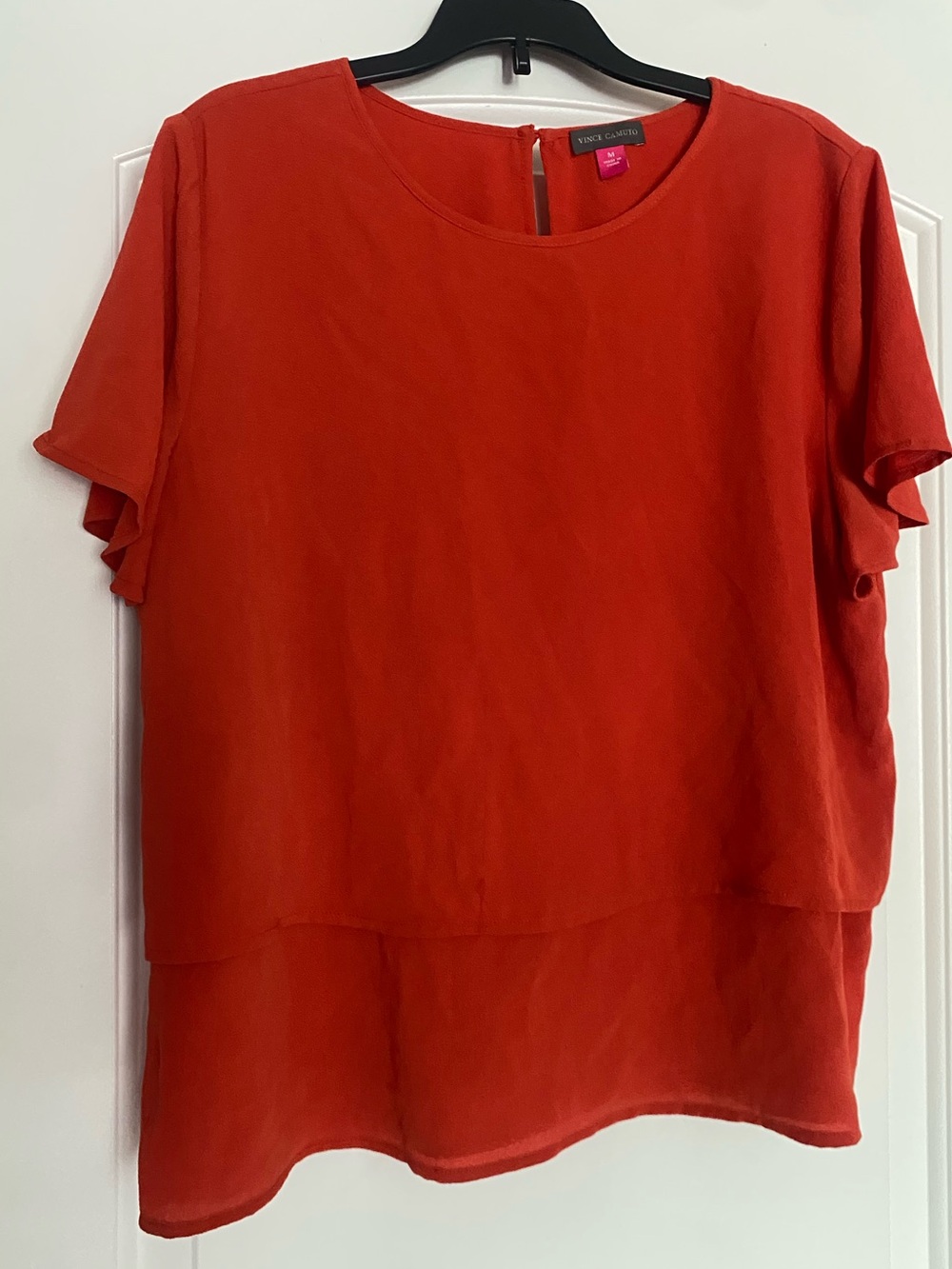 VINCE CAMUTO Red Orange Layered Short Sleeve Flowy Blouse Medium